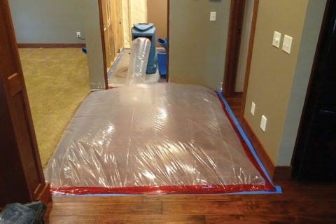 Sometimes tenting with hot dry air from the dehumidifier outflow is enough for drying down timber floors. 